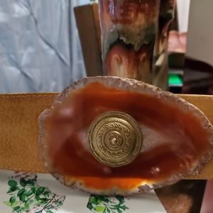 Vintage Agate Stone Suede Leather Belt